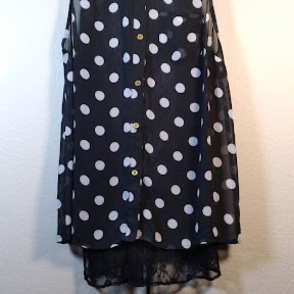 Sans Souci Women’s Black & white Polka Dot Button Down Sleeveless Top M - Picture 14 of 16